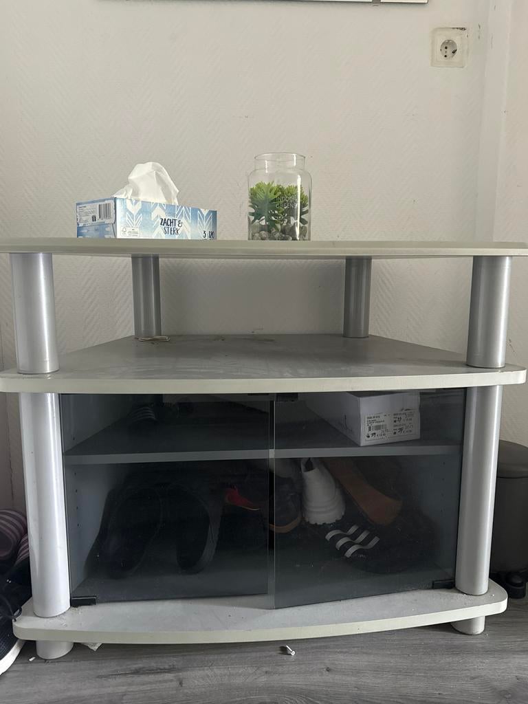 Grijze TV-meubel/hoektafel met opbergruimte, Ophalen, Overige materialen, Gebruikt, 50 tot 100 cm