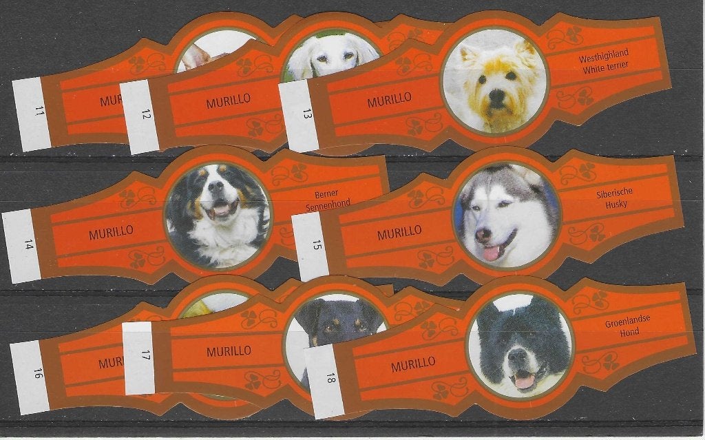 reeks  4561  honden    11-18      sigarenbanden, Ophalen of Verzenden, Zo goed als nieuw, Sigarenbandjes