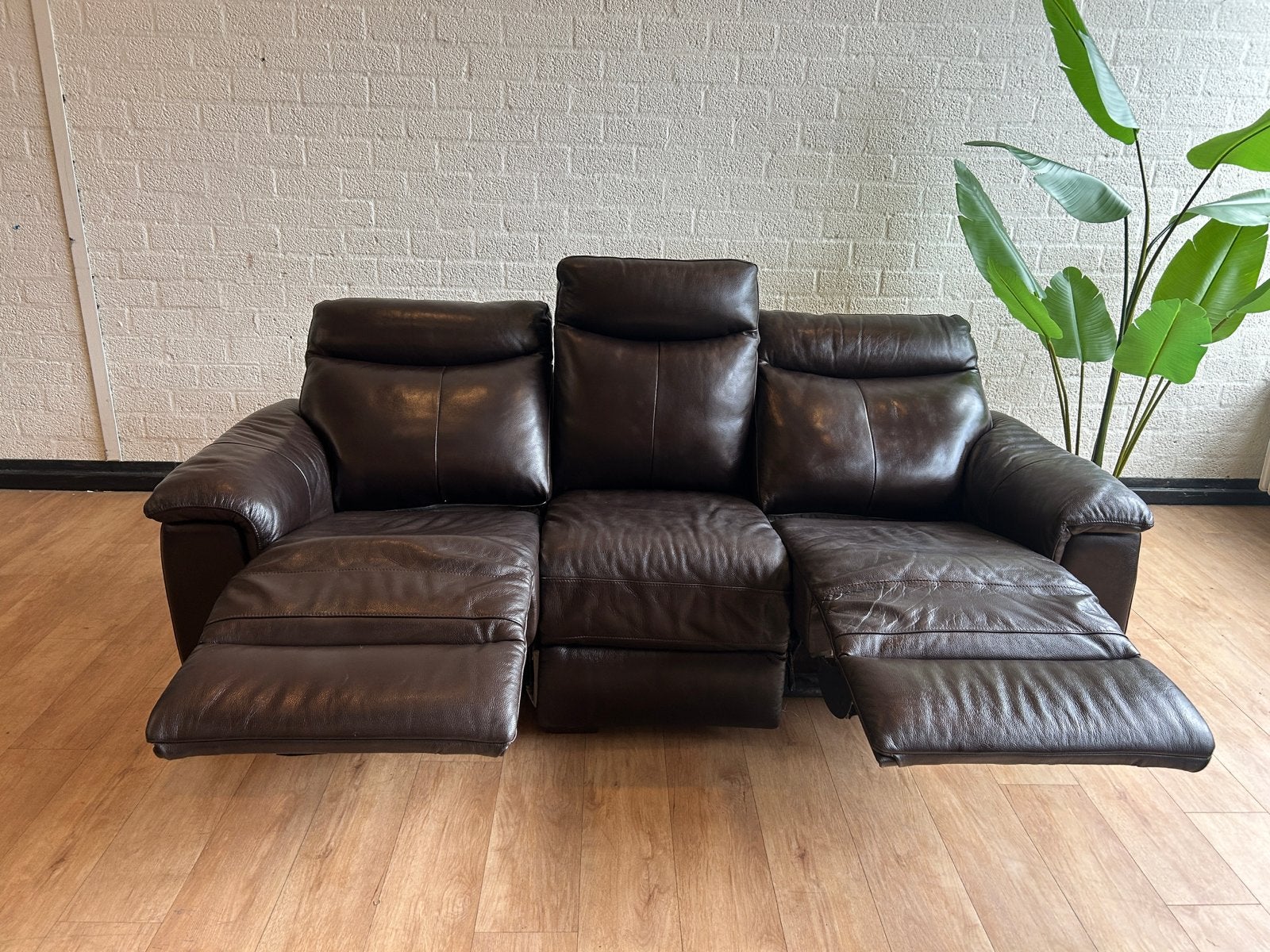 Leatherworld 3-zits relaxbank | Echt leer | Elektrisch, Huis en Inrichting, Driepersoons, Ophalen of Verzenden, Zo goed als nieuw