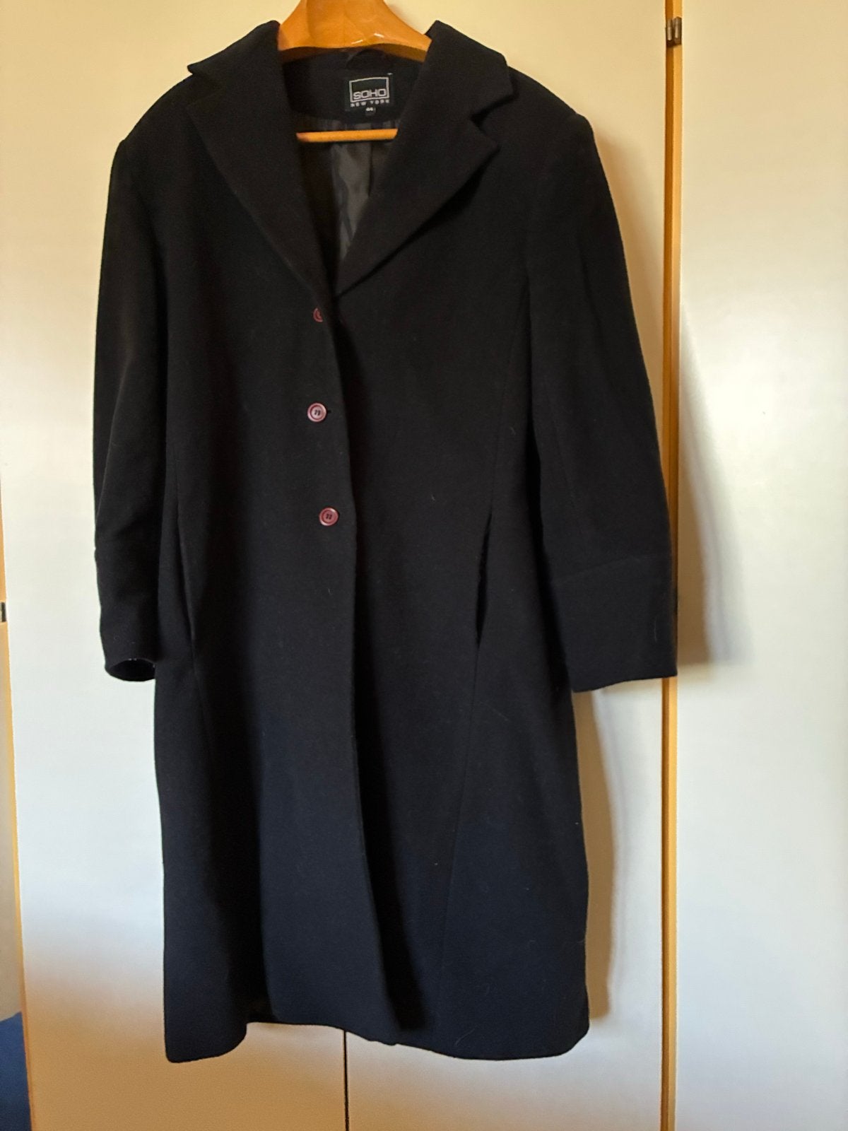 Lange zwarte wollen winterjas Soho, maat 44, Kleding | Dames, Ophalen, Gedragen, Maat 42/44 (L), Zwart