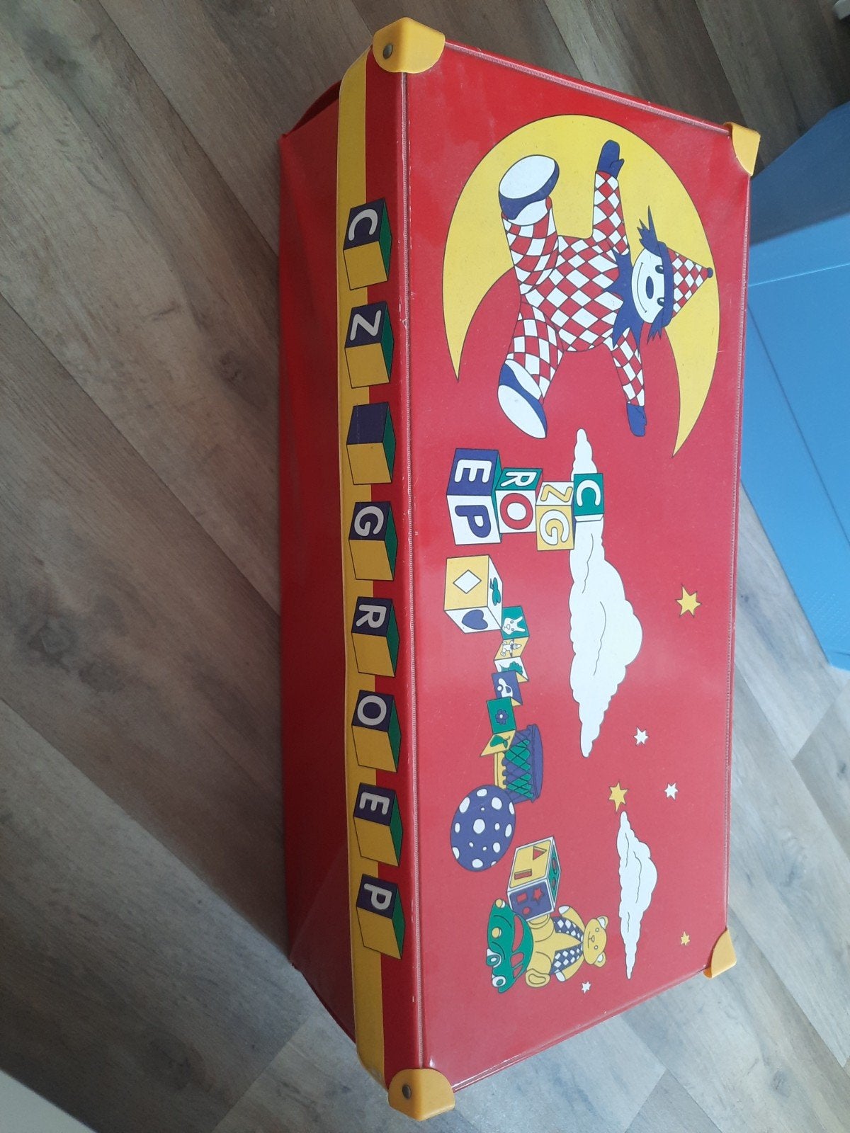 Vintage kinder koffer met clown en letters, Ophalen of Verzenden