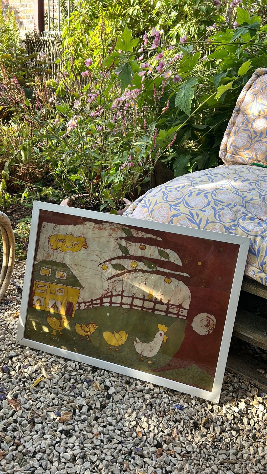 Bijzonder vintage batik schilderij werkje in lijst, Ophalen of Verzenden, Gebruikt