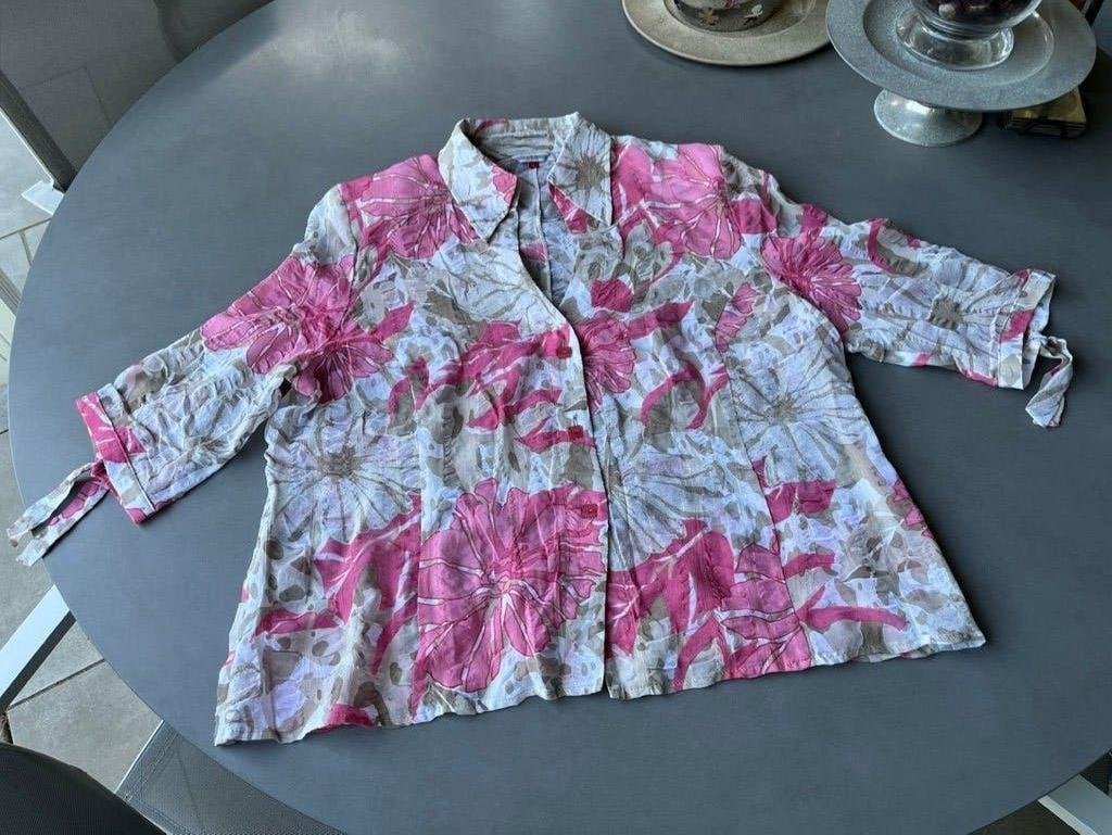 Roze/taupe/wit gebloemde FSR blouse, mt 48 = 46, FSR, Maat 46/48 (XL) of groter, Zo goed als nieuw, Meerkleurig