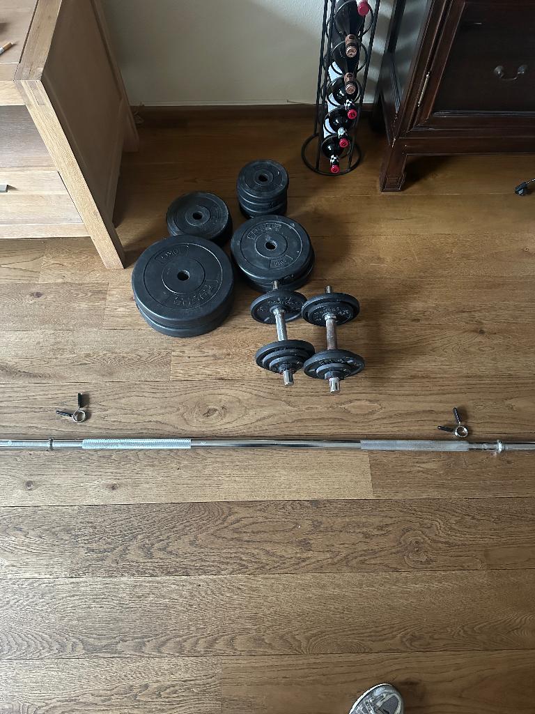 Halterset, Sport en Fitness, Fitnessmaterialen, Ophalen, Gebruikt, Halterset