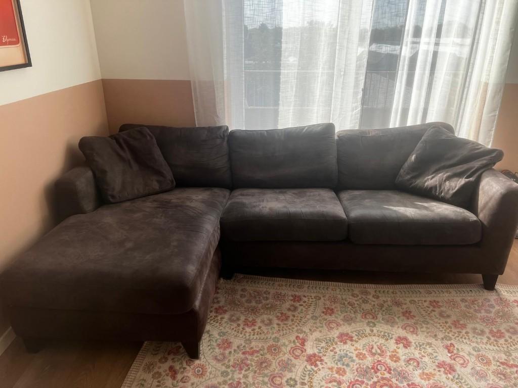 Bruine bank - gratis af te halen 2.10x1.50, Huis en Inrichting, Banken | Bankstellen, Ophalen, Gebruikt, Hoekbank, 75 tot 100 cm
