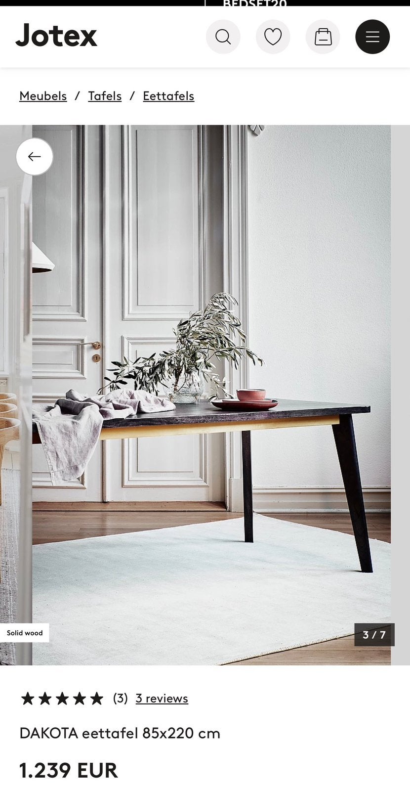 Nieuw jotex design eettafel  modern/ japandi interieur, Ophalen, 50 tot 100 cm, Rechthoekig, Nieuw