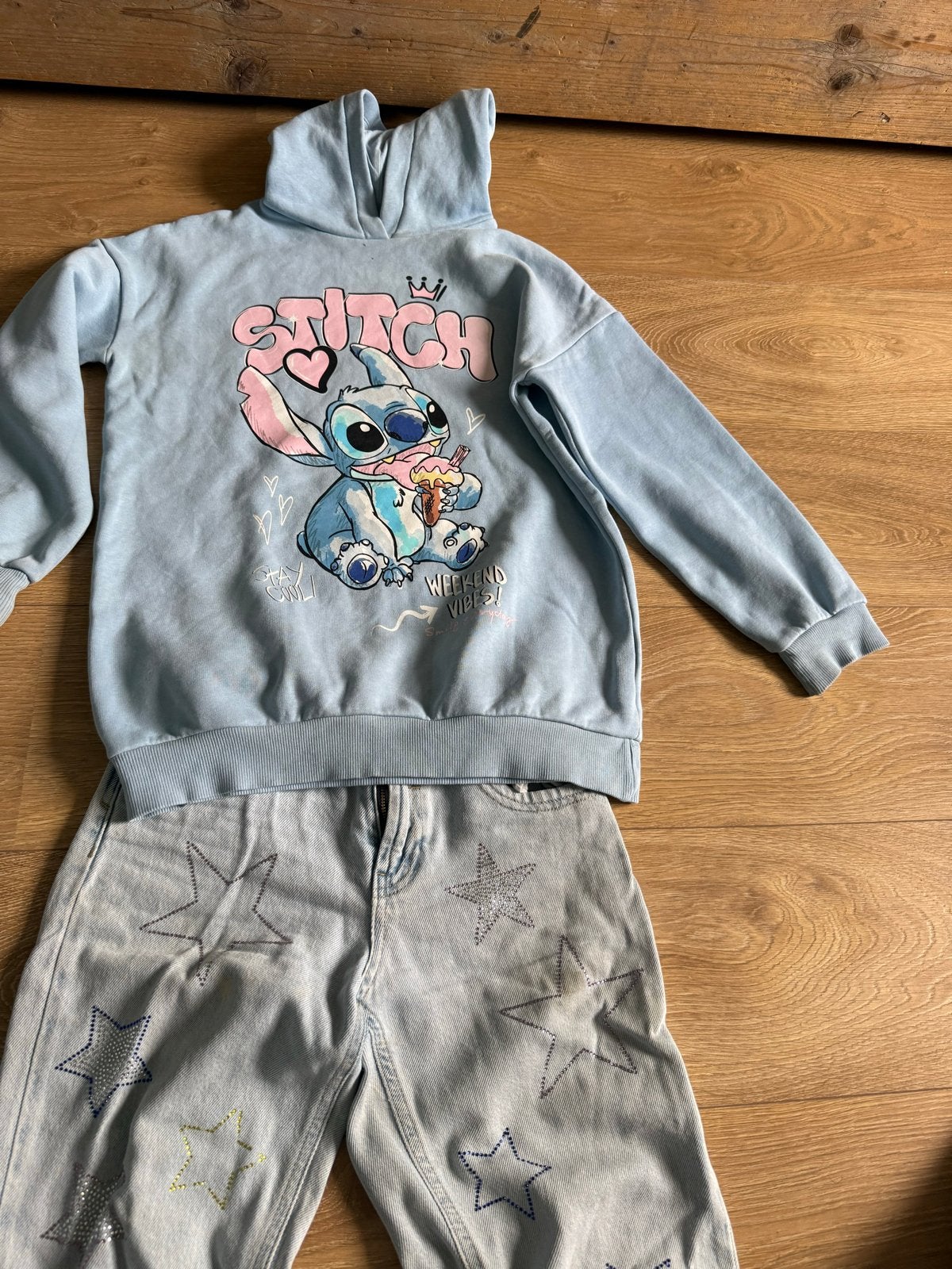Only Jeans maat 146 met Stitch hoodie, Ophalen, Gebruikt, Meisje, Setje