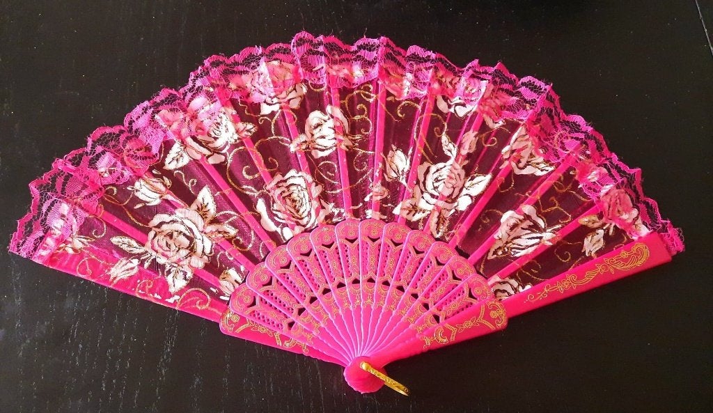 roze hand waaier kant en gouden bloemen, Ophalen of Verzenden, Nieuw