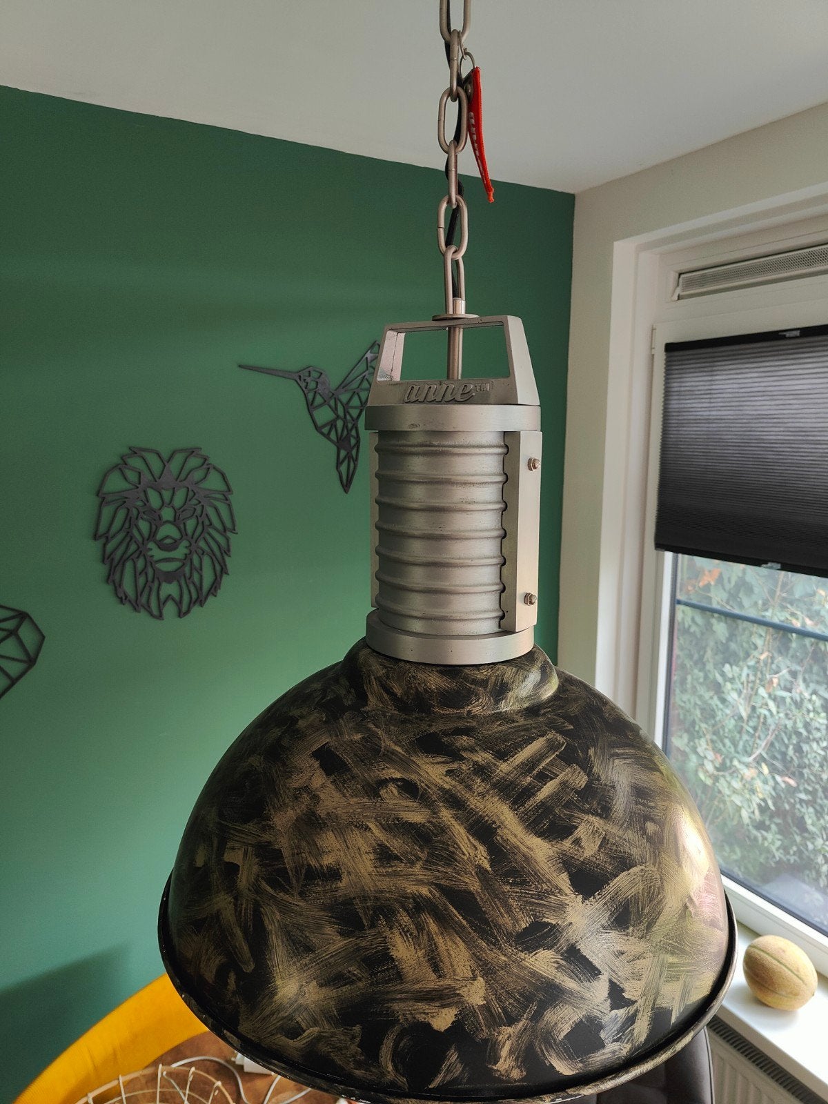 Industriële hanglamp - Zwart met goud accent, Ophalen, Gebruikt, Industrieel, Modern, Vintage, E27 (groot)