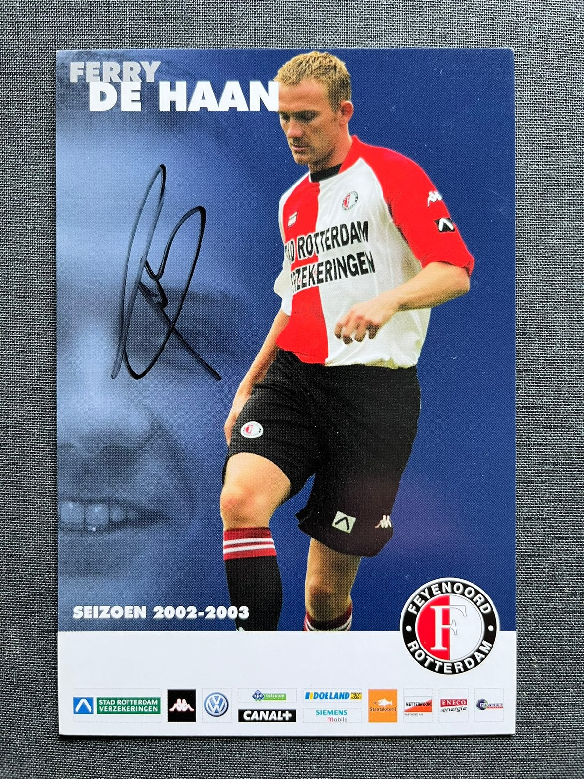 Feyenoord spelerskaart De Haan met handtekening, Ophalen of Verzenden, Zo goed als nieuw, Feyenoord, Spelerskaart