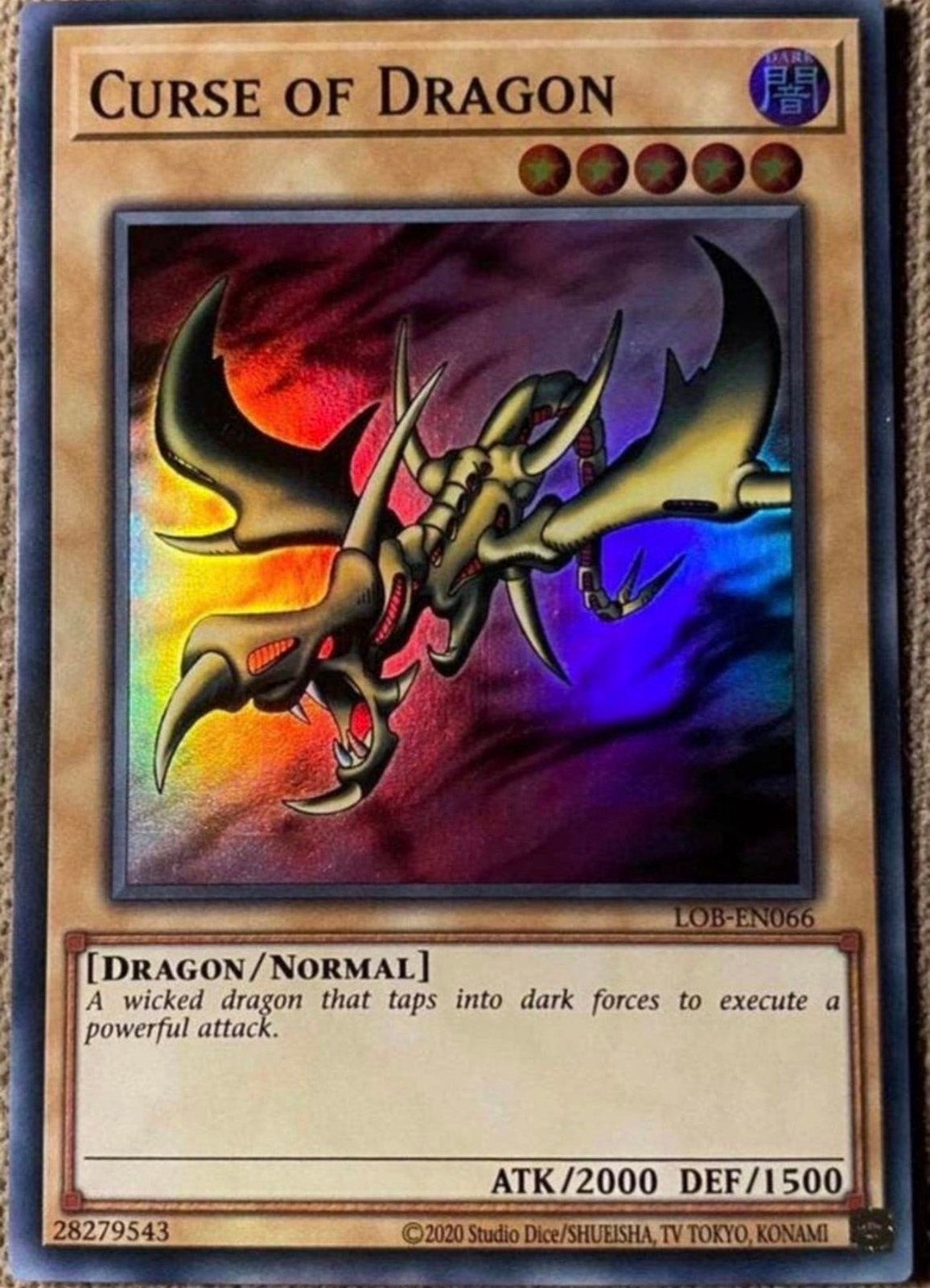 Yu-Gi-Oh! Curse of Dragon LOB Print !, Ophalen of Verzenden, Zo goed als nieuw, Losse kaart, Foil
