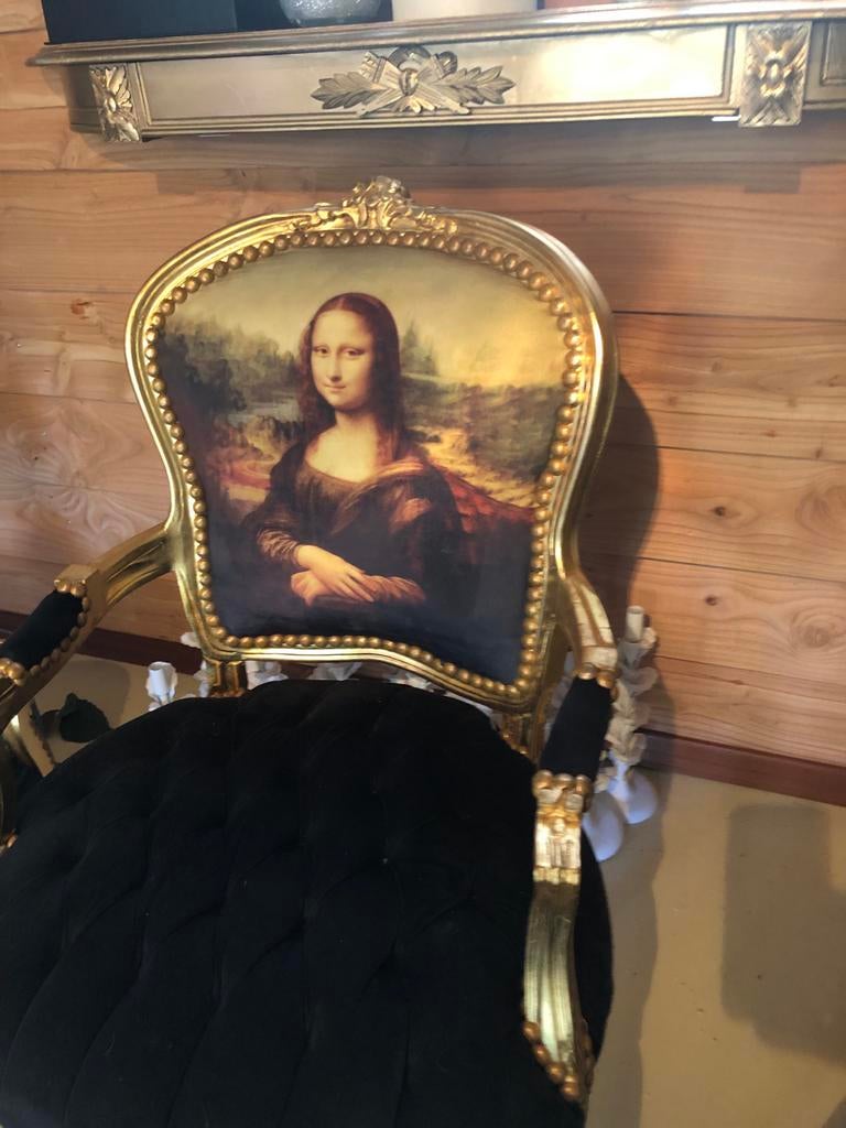 Unieke Barok Stoel met Mona Lisa Print - Zwart/Goud, Antiek en Kunst, Antiek | Religie, Ophalen of Verzenden