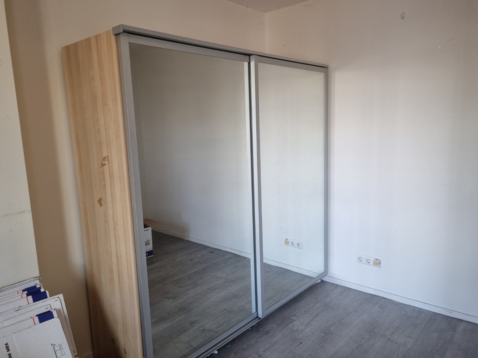 Spiegel schuifdeur kledingkast, Ophalen, Gebruikt, 200 cm of meer, 200 cm of meer