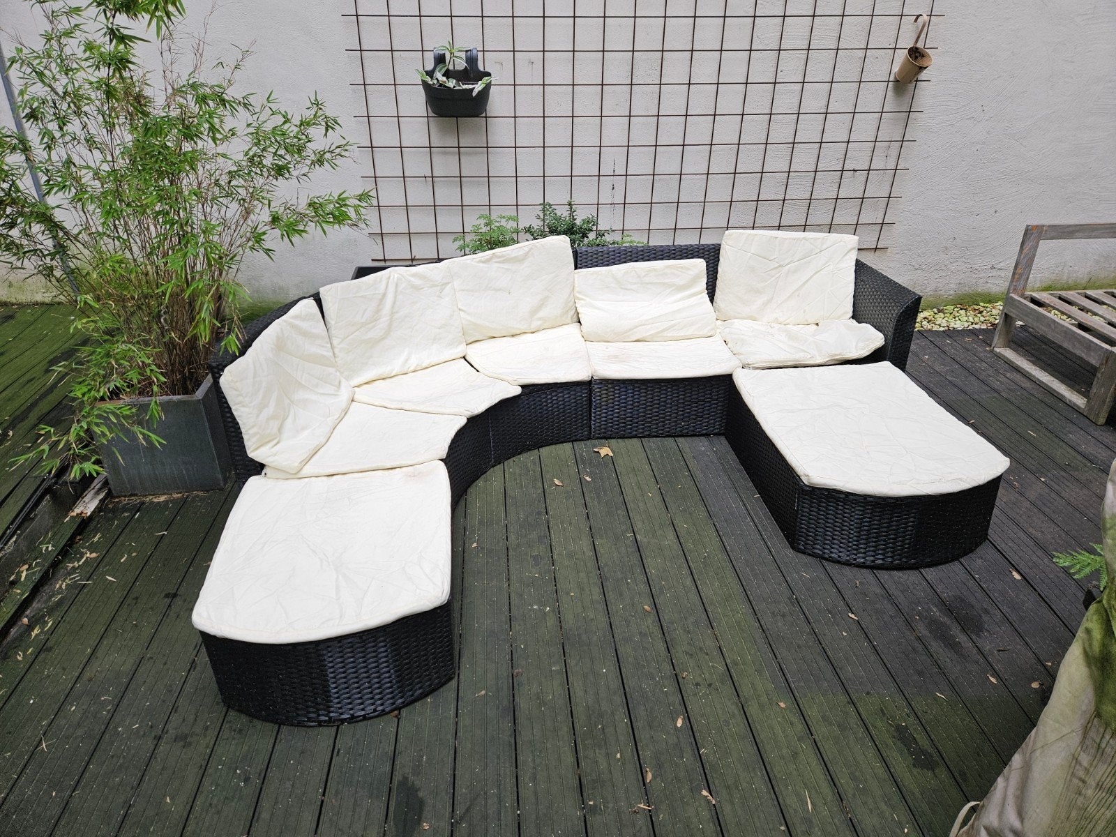 Zwarte wicker loungeset met kussens, Ophalen, Gebruikt, 6 zitplaatsen, Loungeset