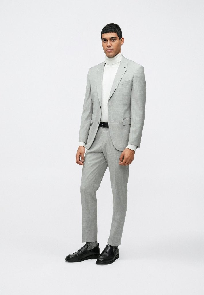 BOSS 2-delig Slim Fit pak - Grijs/Zilver geruit - Maat 46, Kleding | Heren, Ophalen of Verzenden, Zo goed als nieuw, Grijs, BOSS Hugo Boss