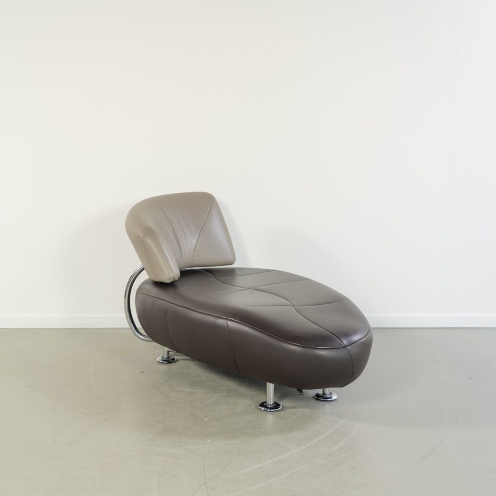 1x Leolux Kikko Chaise Longue Bruin/Grijs Leer - Chroom, Niet ingevuld, Eenpersoons, Niet ingevuld, Ophalen of Verzenden