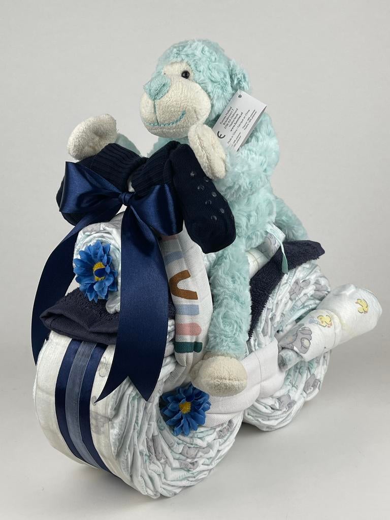 Luiertaart motor luiermotor jongen aap groen, Kinderen en Baby's, Kraamcadeaus en Geboorteborden, Ophalen of Verzenden, Nieuw