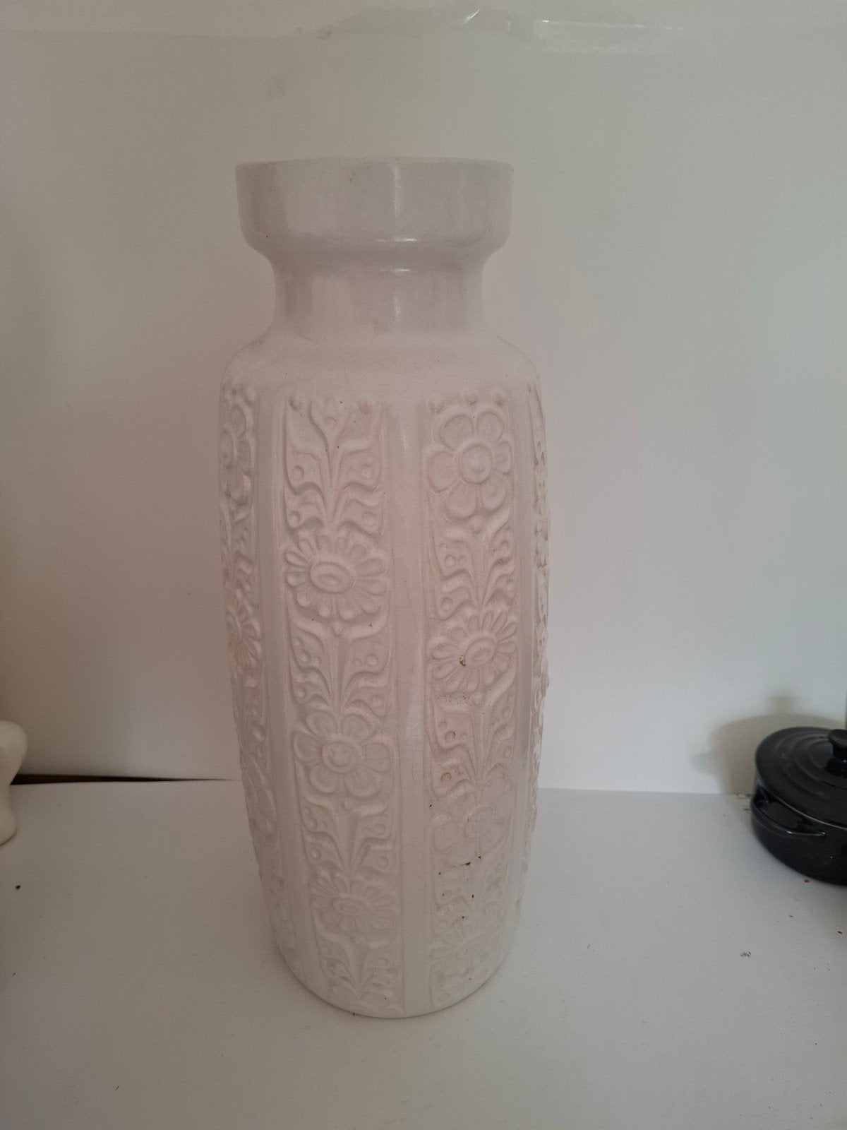 vintage witte west germany vaas. 40 cm, Ophalen, Overige materialen, Wit, Zo goed als nieuw