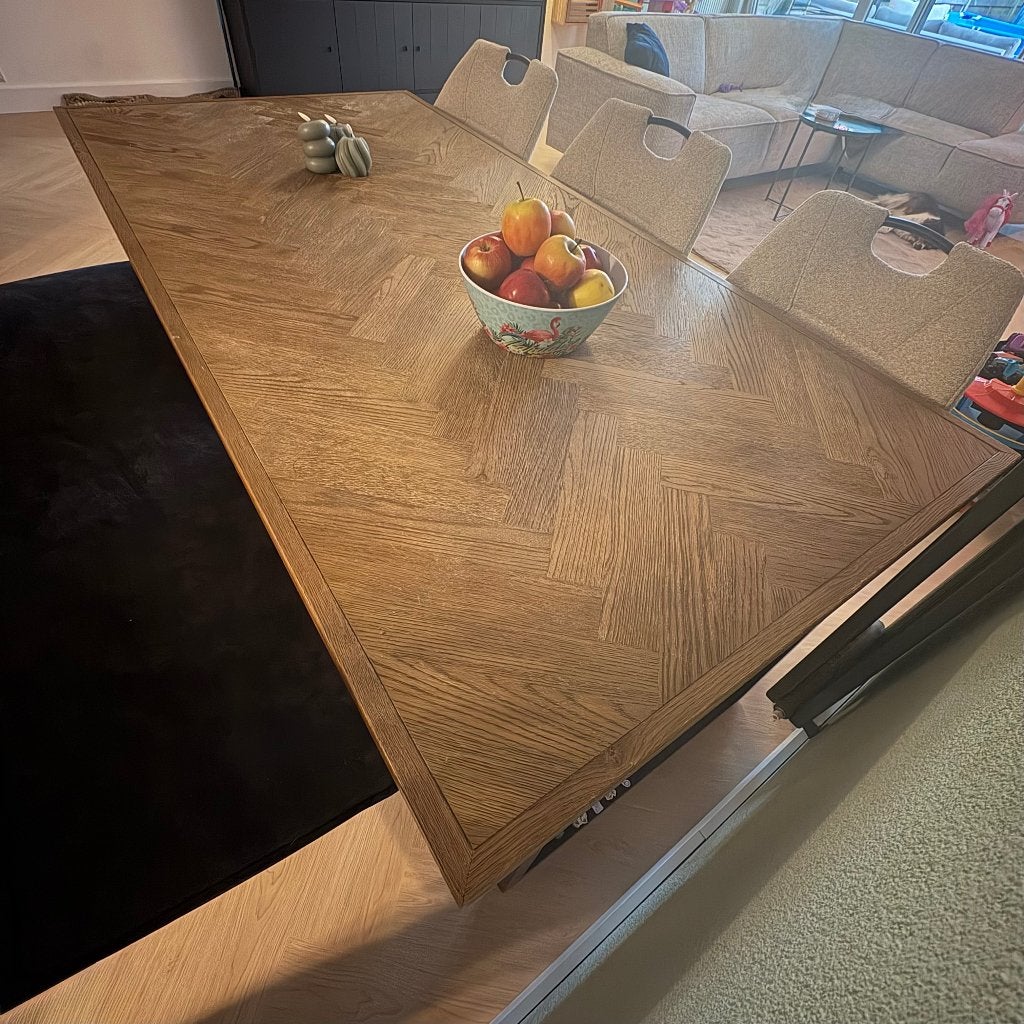 Eettafel visgraat 190cm, Ophalen, Gebruikt, Eikenhout, 50 tot 100 cm