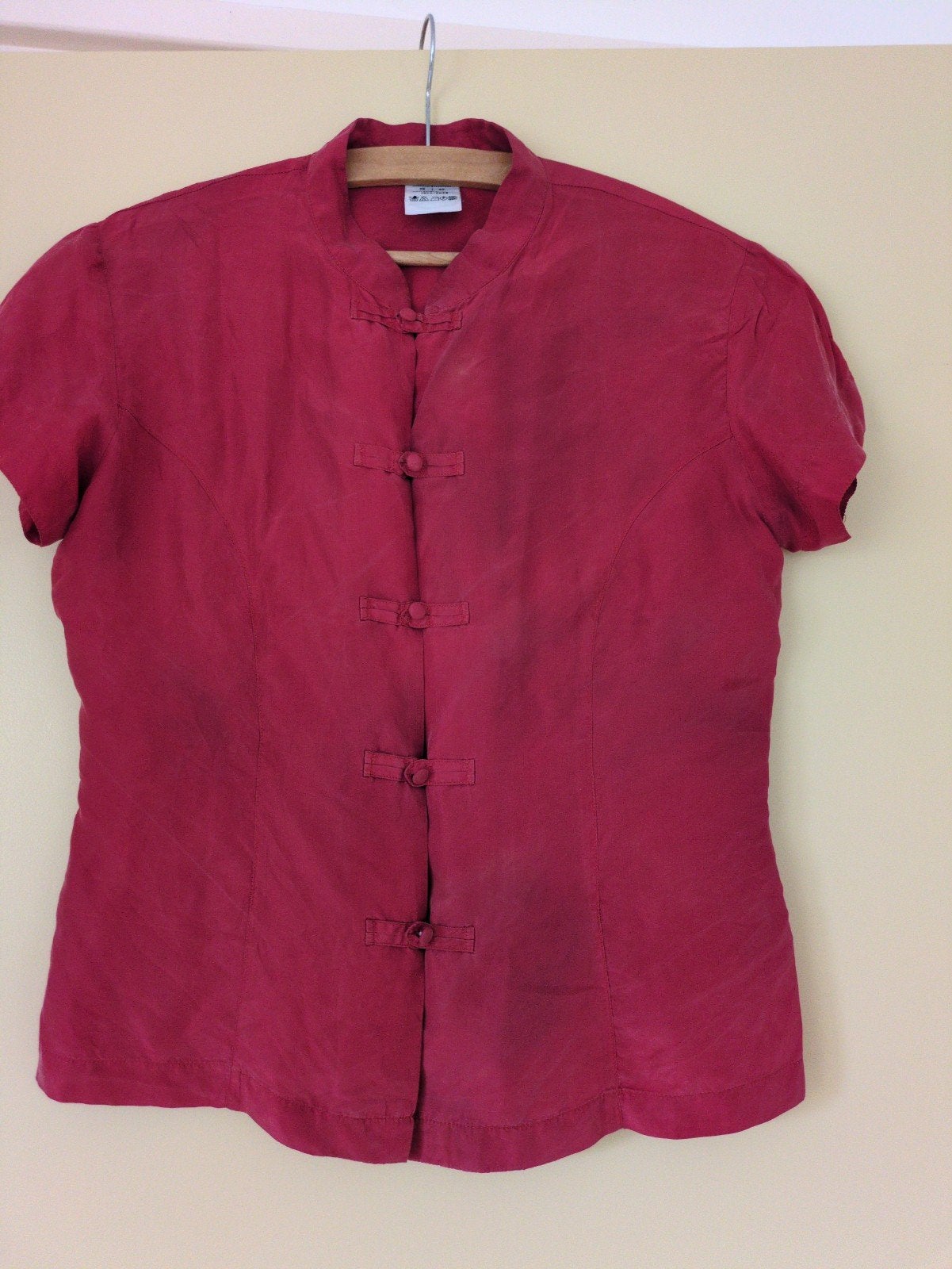 Rode zijden blouse maat xs/s, Maat 38/40 (M), Ophalen of Verzenden, Onbekend, Gedragen