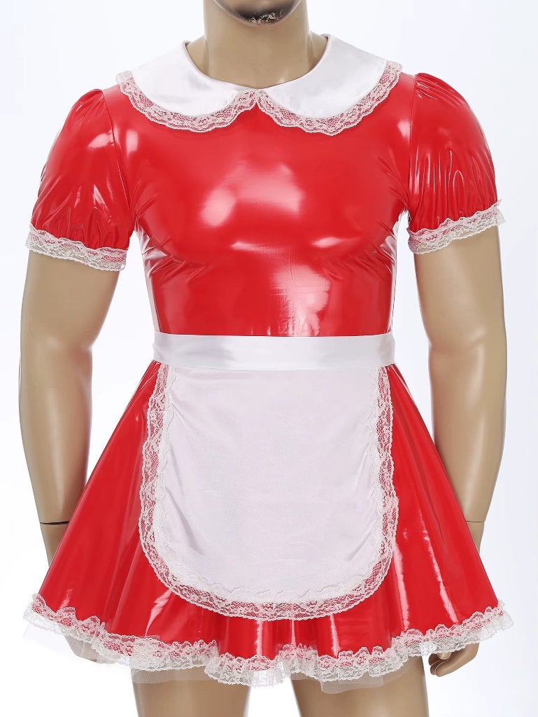 Rode kunstleren heren sissy jurk, Verzenden, Nieuw