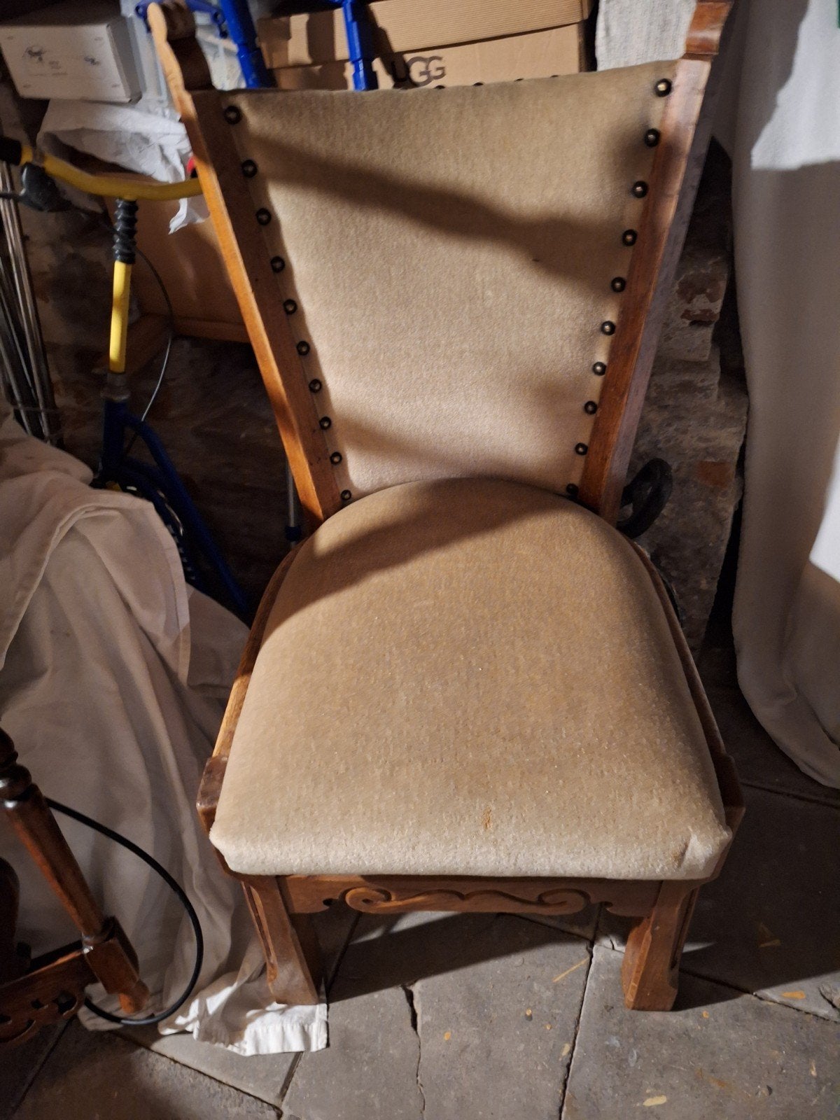 4 Eiken eetkamerstoelen, nieuw bekleed met velours, Ophalen of Verzenden
