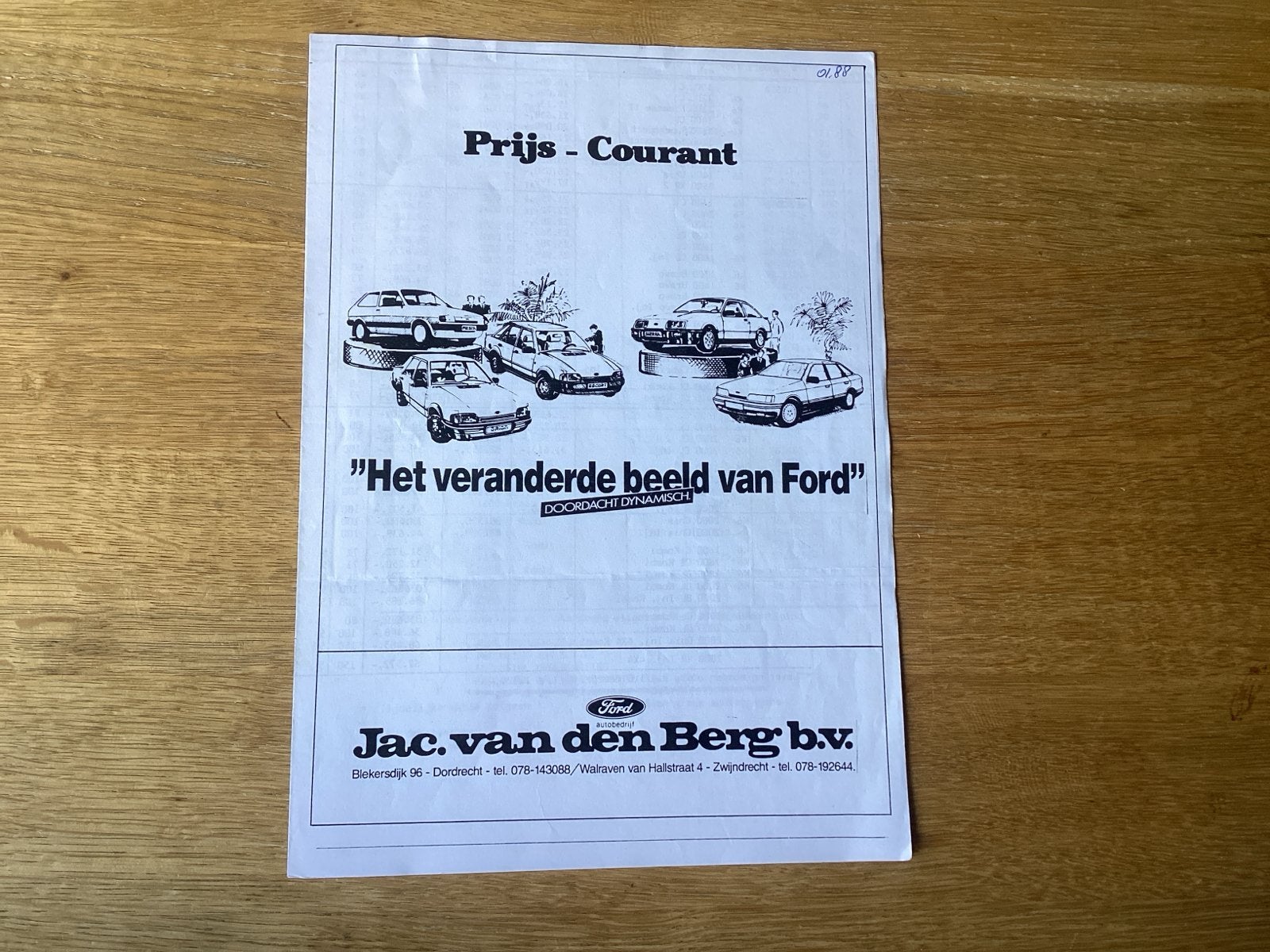 Ford Prijs-Courant Jac. van den Berg b.v. (Januari 1988), Ophalen of Verzenden, Gelezen, Ford