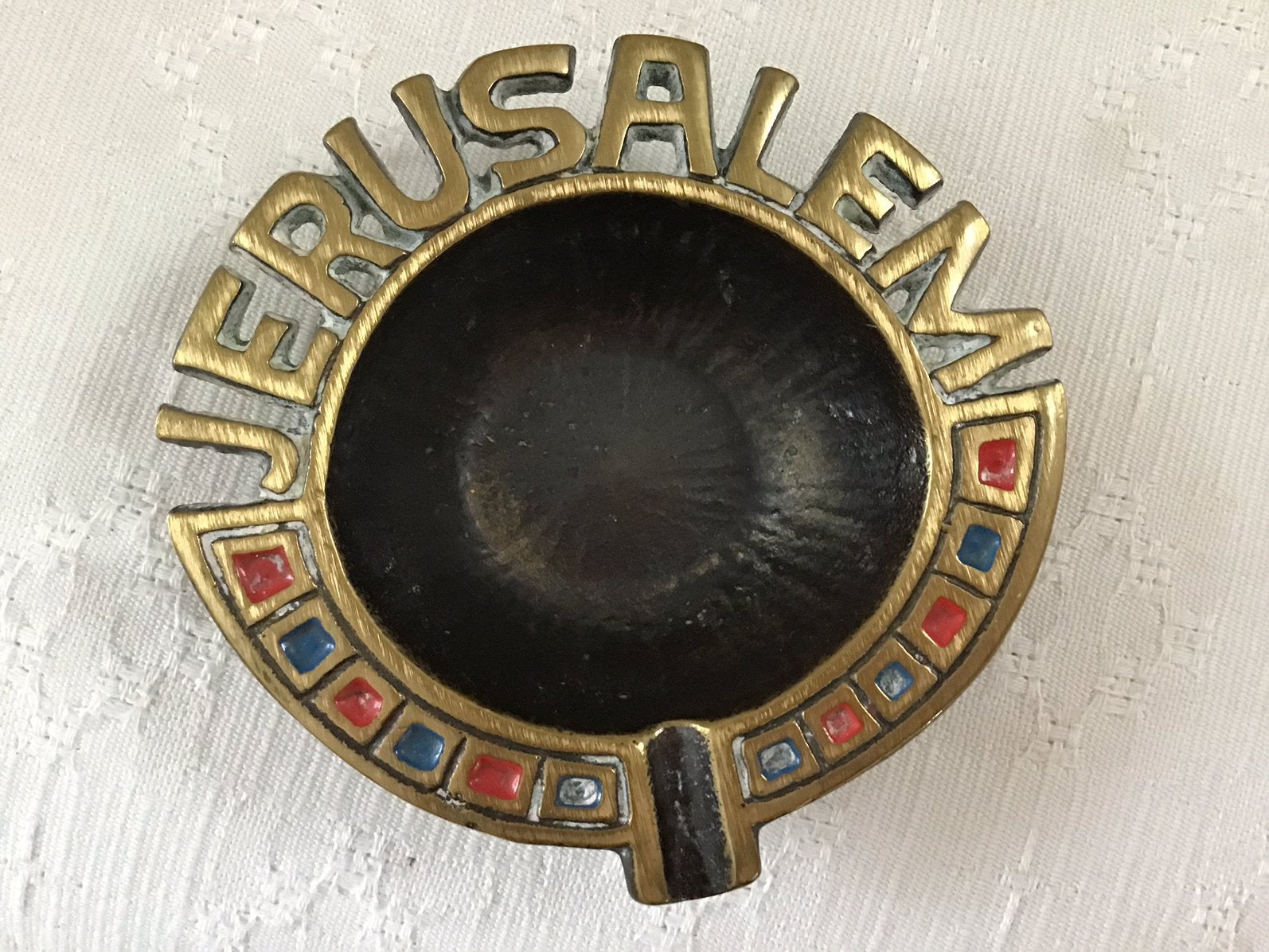 VINTAGE:Jr.70.Zware Koperen Asbak met Emaille afwerking., Ophalen of Verzenden