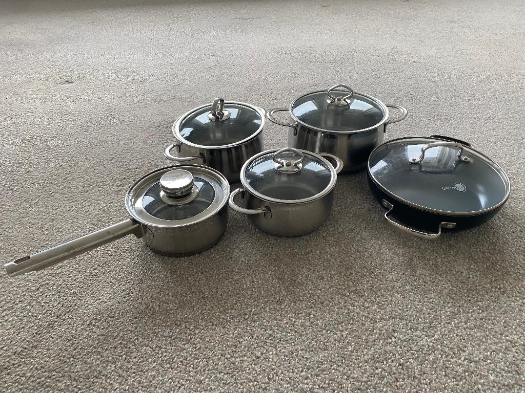 Pannenset, Huis en Inrichting, Keuken | Potten en Pannen, Ophalen, Gebruikt, Inductieplaat, Pannenset