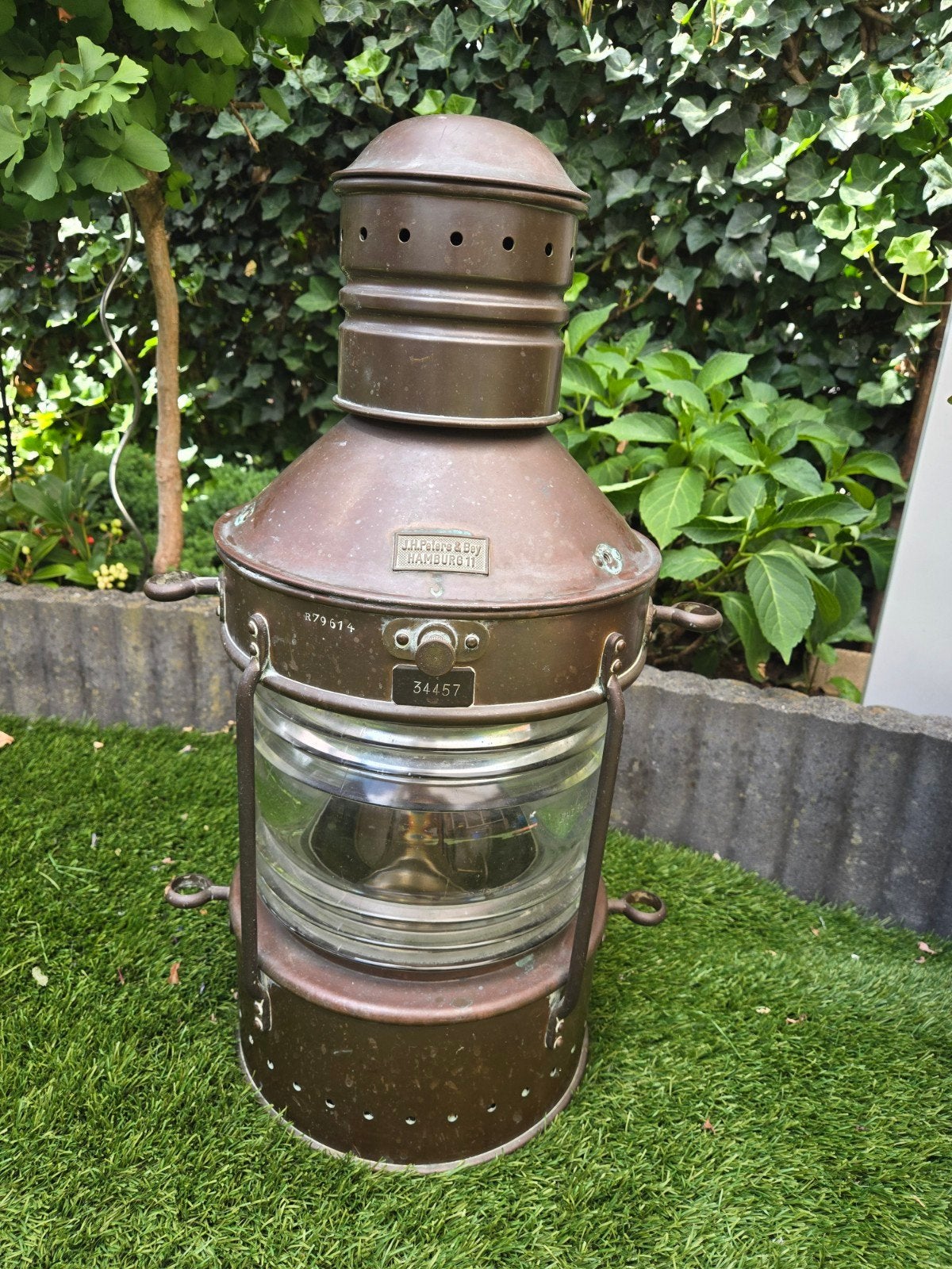 Antieke Koperen Scheepslamp met brander - J.H. Peters & Bey, Ophalen