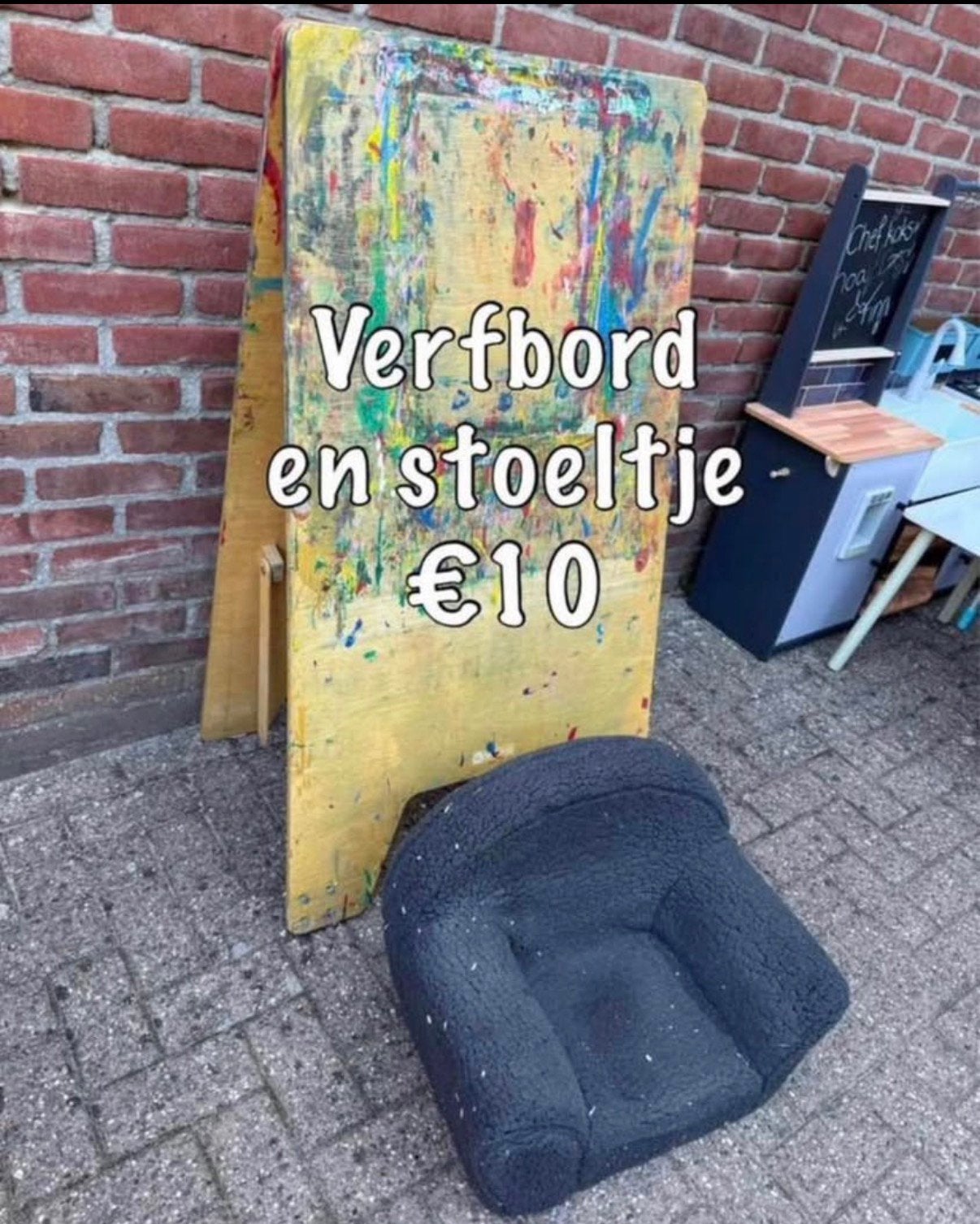 Verfbord (schoolbord) inclusief stoeltje, Diversen, Schoolborden, Ophalen, Gebruikt, Krijtbord