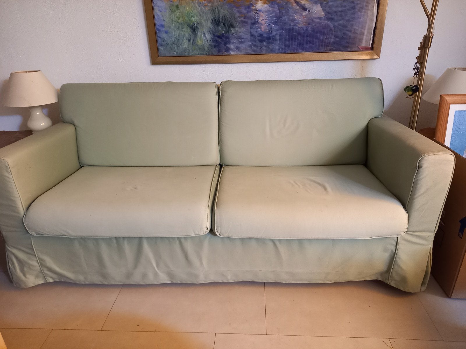 Groene stoffen Ikea bank, 2-zits, gebruikt, Ophalen, Gebruikt, 150 tot 200 cm, Driepersoons