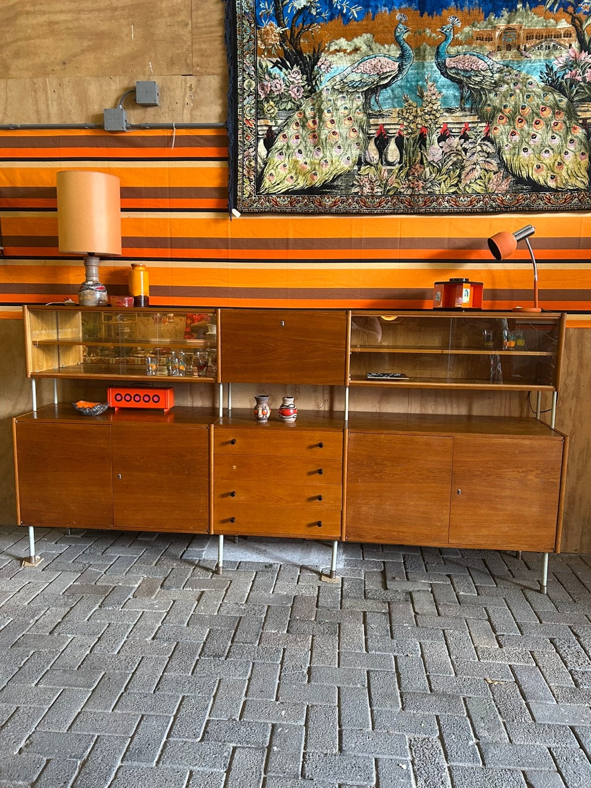 Vintage jaren 60 groot wandsysteem/ dressoir, teakhout, Huis en Inrichting, Ophalen, Met deur(en), 100 tot 150 cm, Teakhout