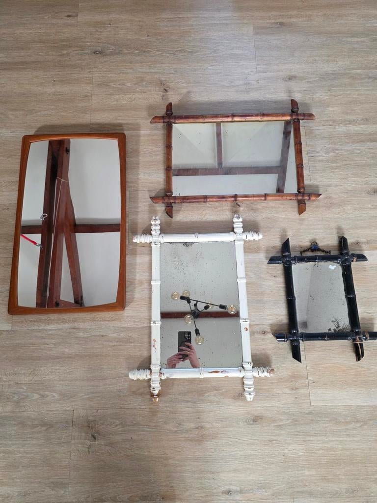 Spiegels Vintage en Antiek - Frans, Teak, Bamboe, Ophalen of Verzenden, Rechthoekig, Minder dan 50 cm