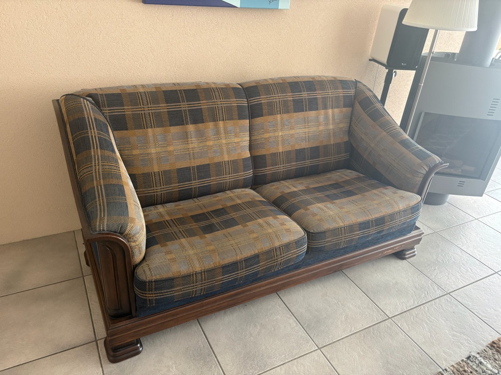Comfortabele tweepersoonsbank met Schotse ruit, Ophalen, Gebruikt, 150 tot 200 cm, Tweepersoons