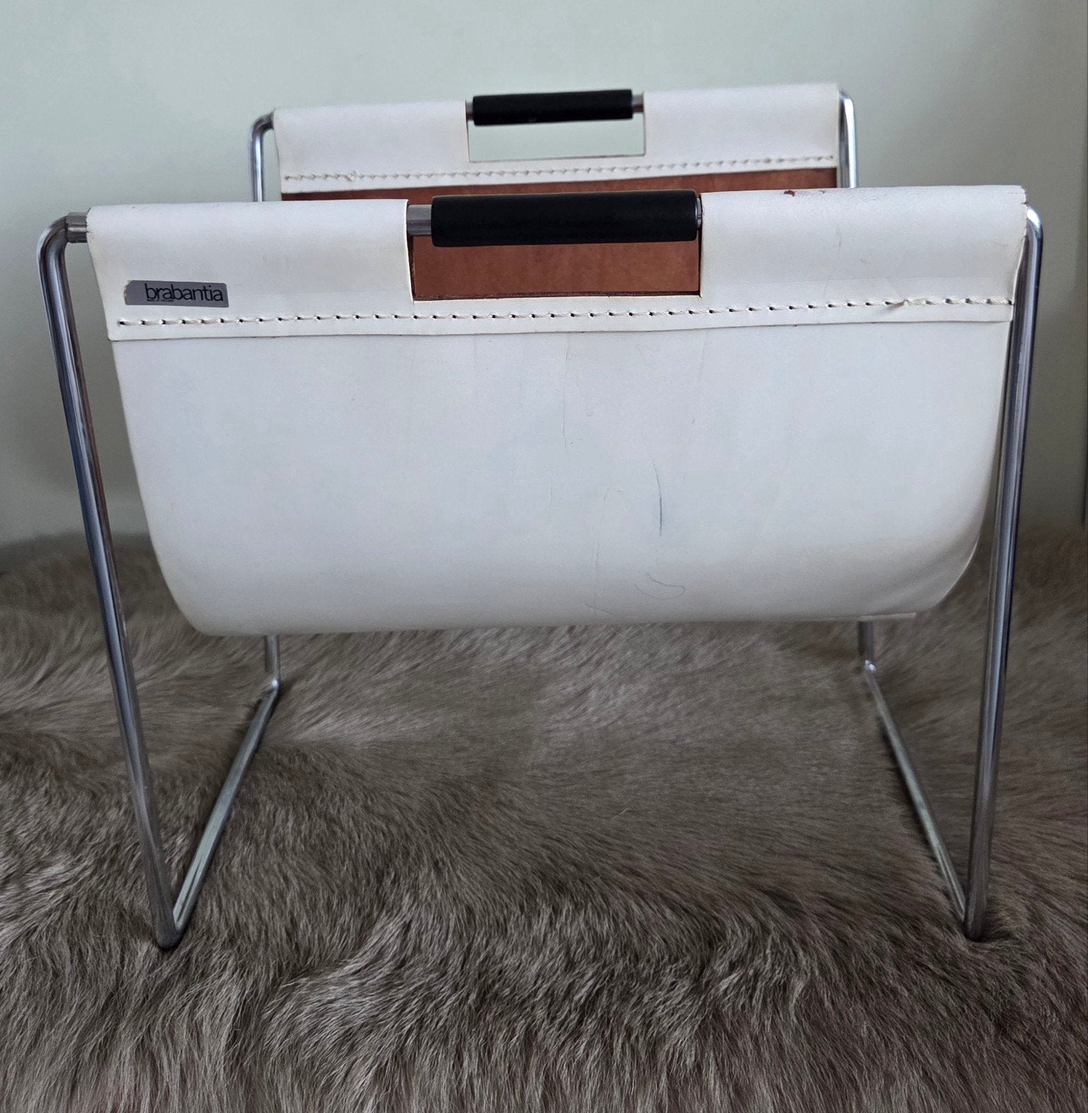 Vintage Brabantia lectuurbak – Wit & Bruin leer – Jaren 70, Ophalen of Verzenden, Gebruikt