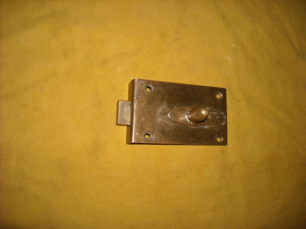 oude koperen messing deurschuif, knip deur slot schuif knop, Ophalen of Verzenden