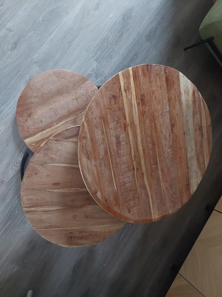 Set van 3 Eijerkamp salontafeltjes met ijzeren onderstel, Huis en Inrichting, Tafels | Salontafels, Ophalen, 50 tot 100 cm, 50 tot 75 cm
