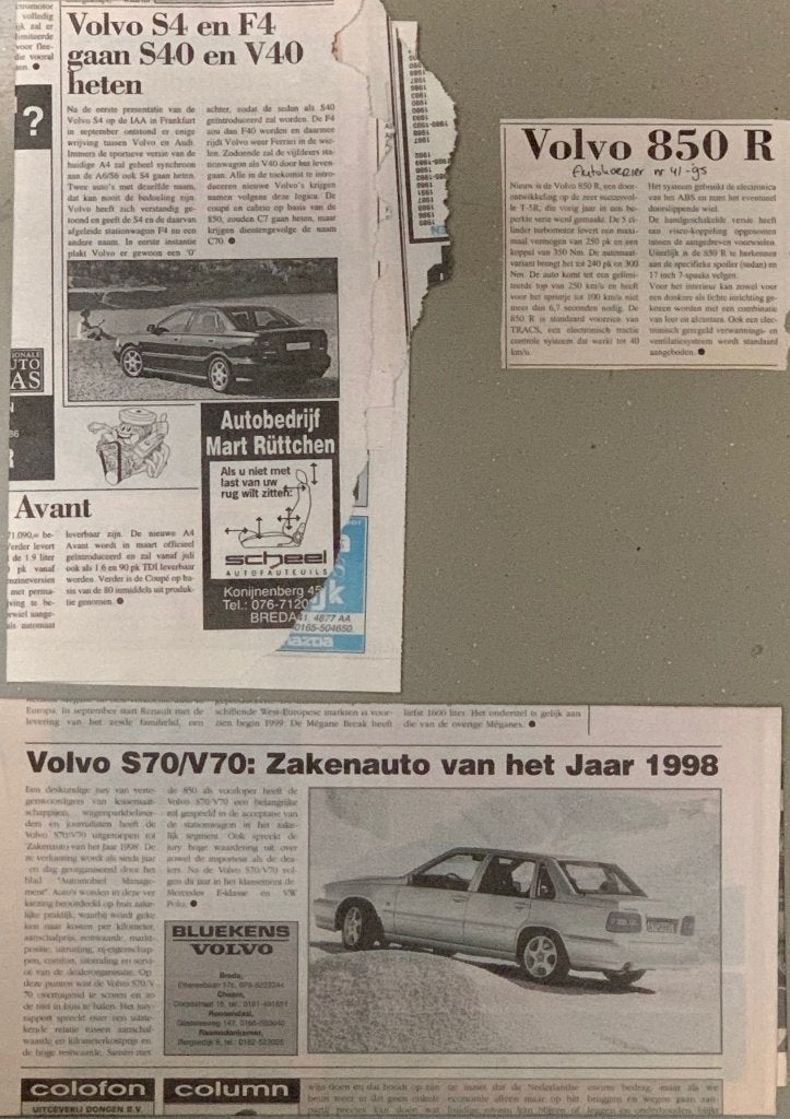 Krantenknipsel Volvo S4. F4. S40. V40. Smeekens. 850R. V70, Ophalen of Verzenden, Nieuw, Volvo