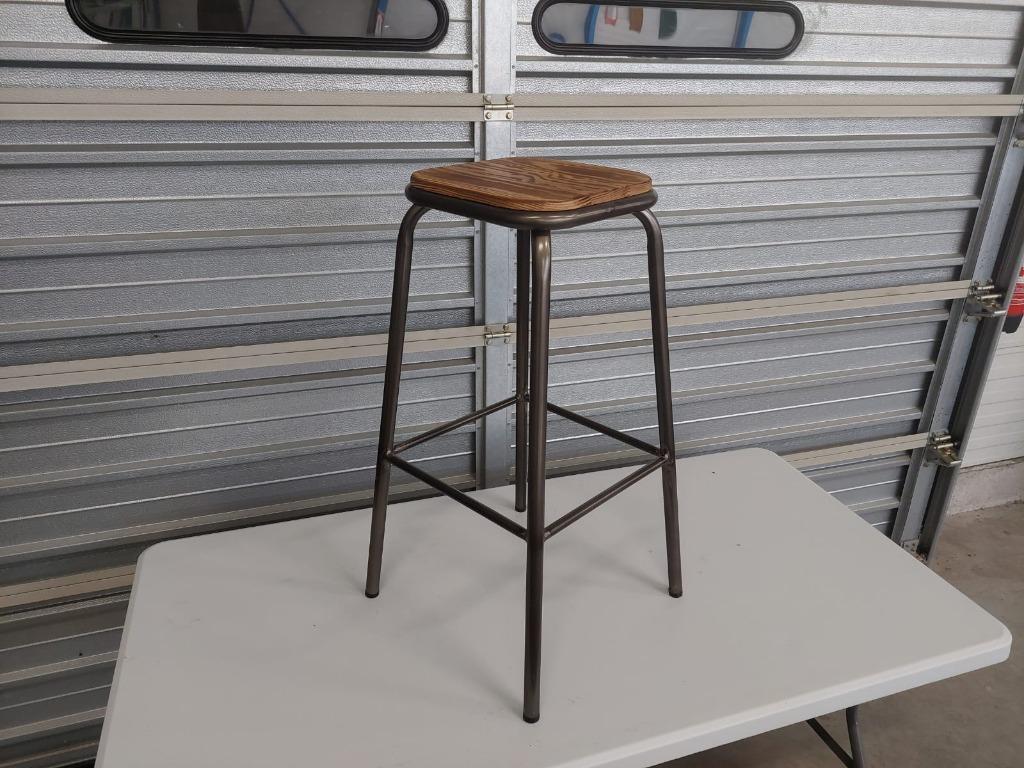 Industriele design barkruk nieuw metaal - hout, 5 krukken of meer, Met voetsteun, 60 tot 90 cm, Nieuw