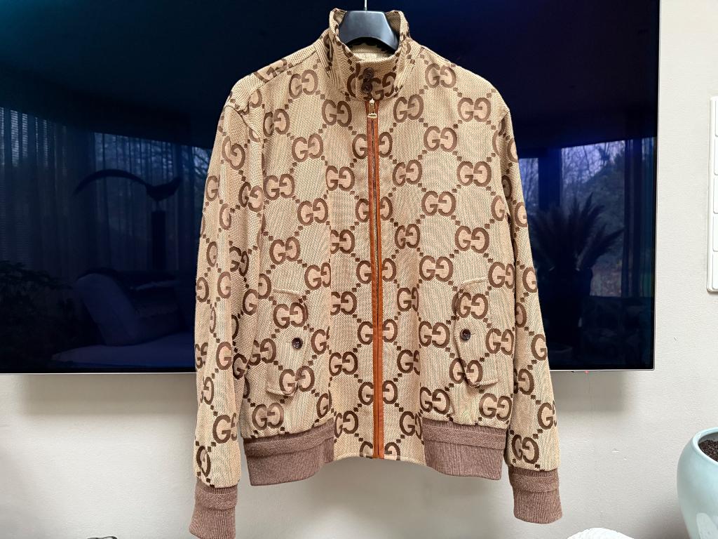 Gucci Jumbo GG Canvas Jas, Maat 48/50 (M), Beige, Ophalen of Verzenden, Zo goed als nieuw