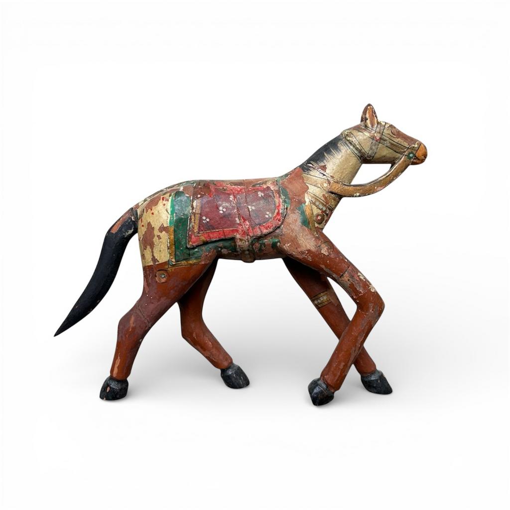 Antiek Indiaas houten Ghodi paard beeldje India Azië ca 1900, Ophalen of Verzenden, Zo goed als nieuw, Paard, Beeldje of Figuurtje