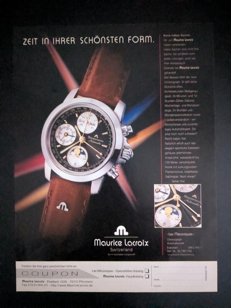 Oude reclame / Advertentie Maurice Lacroix (D), Ophalen of Verzenden, Gelezen, Overige merken