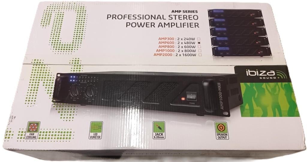 Ibiza Sound AMP600-MKII versterker 2 x 480 Watt, Nieuw, 120 watt of meer, Stereo, Ophalen