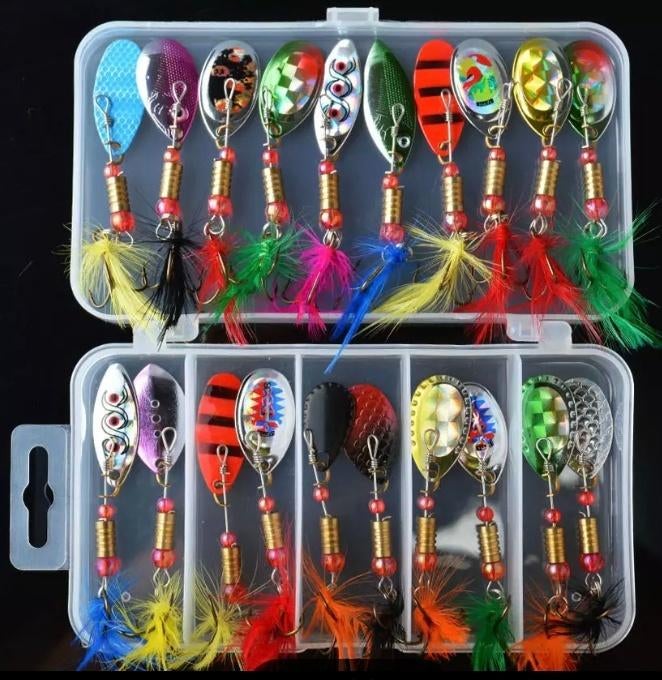 NIEUW- 20 stuks kunstaas, spinners in gratis opbergbox, Ophalen of Verzenden, Nieuw, Complete set