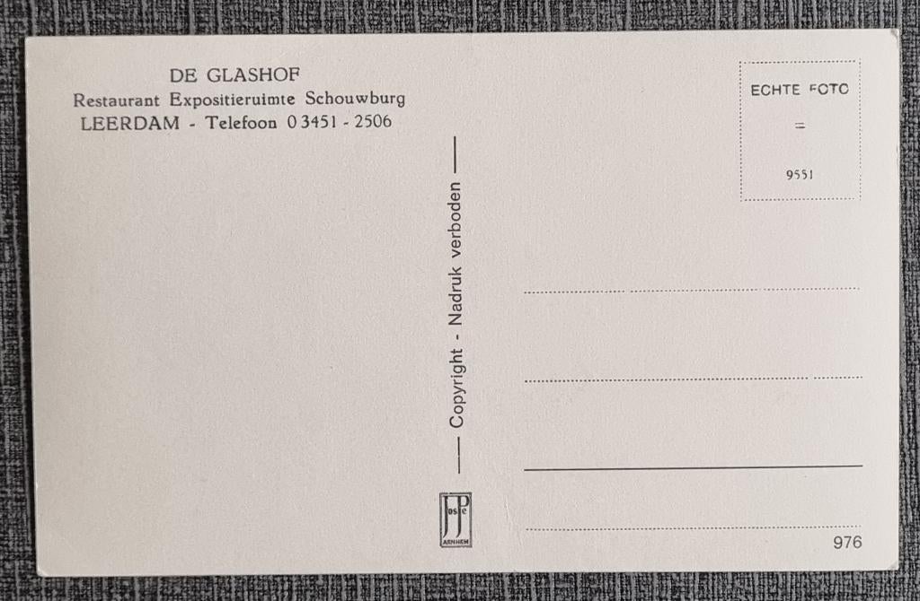 Ansichtkaart De Glashof Leerdam ongelopen, Ophalen of Verzenden, 1960 tot 1980, Ongelopen, Zuid-Holland