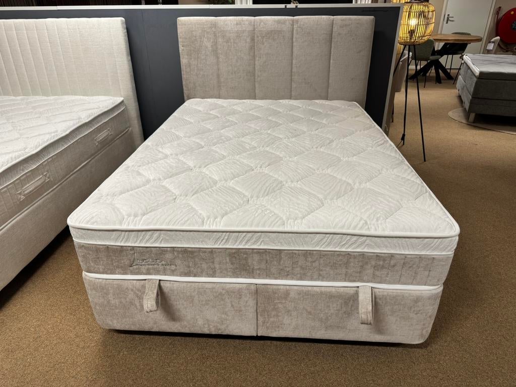 Boxspring/Baza met opbergruimte 140cm Direct/leverbaar E7268, Huis en Inrichting, #Boxspring#Opbergbox#Baza#140#Beige#Stof, Beige