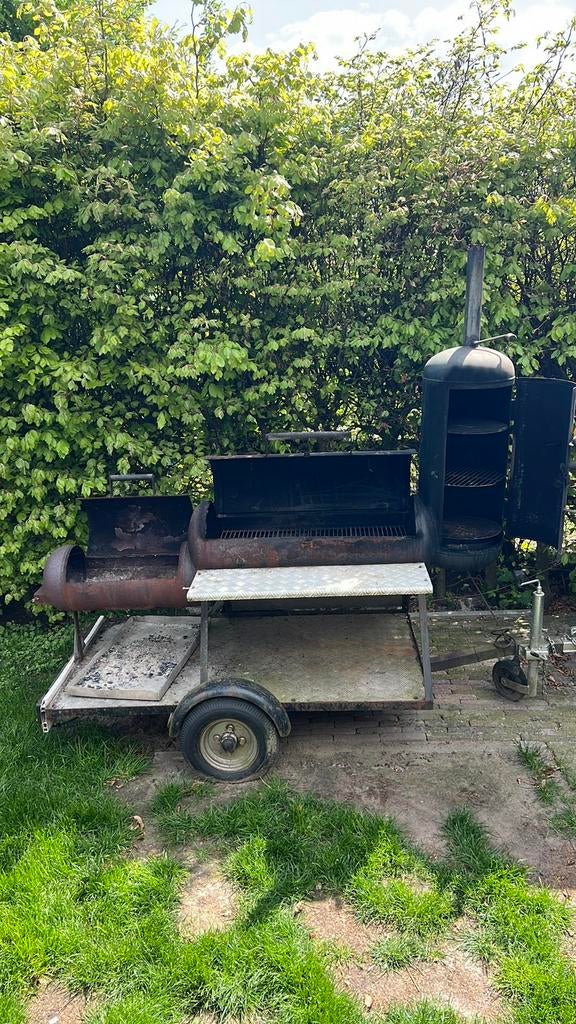 Oklahoma Offset smoker bbq hout gestookt, Tuin en Terras, Houtskoolbarbecues, Ophalen, Zo goed als nieuw
