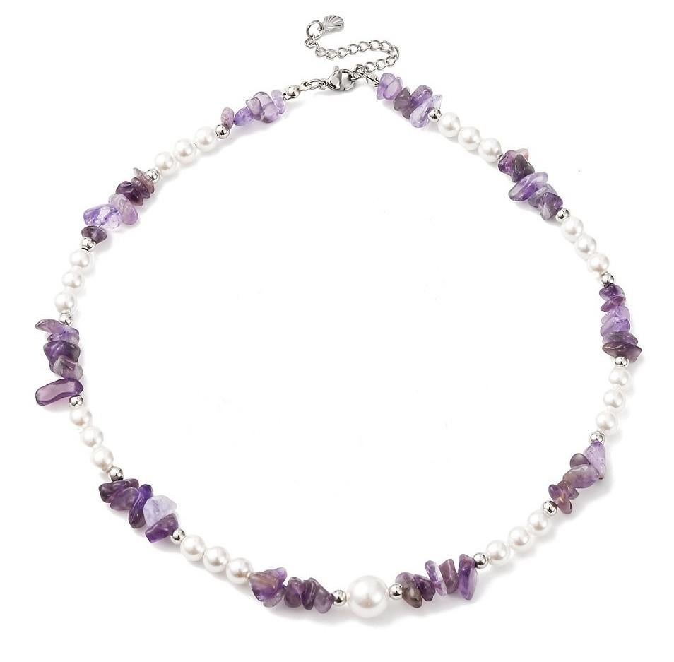 Ketting van amethist en parels, SINO-SEAR GmbH, Paars, Feuerbachstrasse 11, 14471 Potsdam, Germany, Nieuw