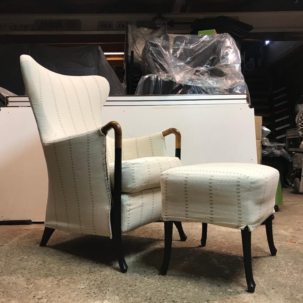 IZGS Giorgetti Progetti Wing Chair fauteuil stoel voetenbank, Huis en Inrichting, 75 tot 100 cm, Ophalen of Verzenden, Zo goed als nieuw